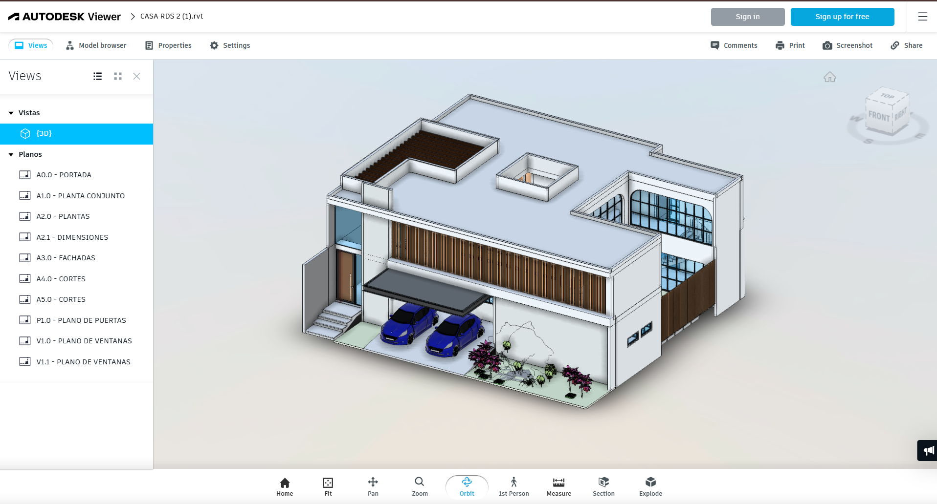 Modelo real de Casa RDS abierto en Autodesk Viewer