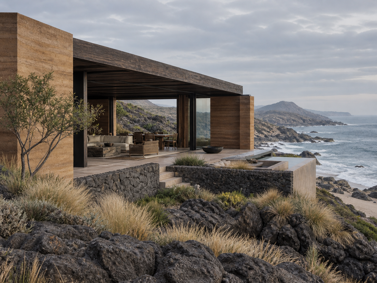 Concepto de residencia privada frente al océano en la costa de Oaxaca