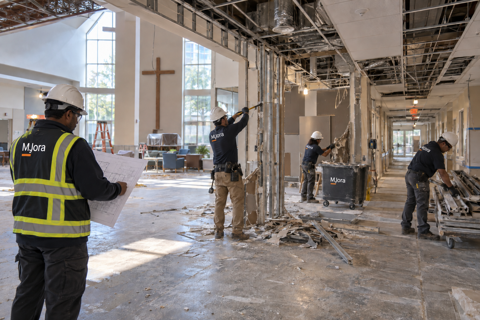 Equipo MJora realizando demolición selectiva en el interior del proyecto Morse Life